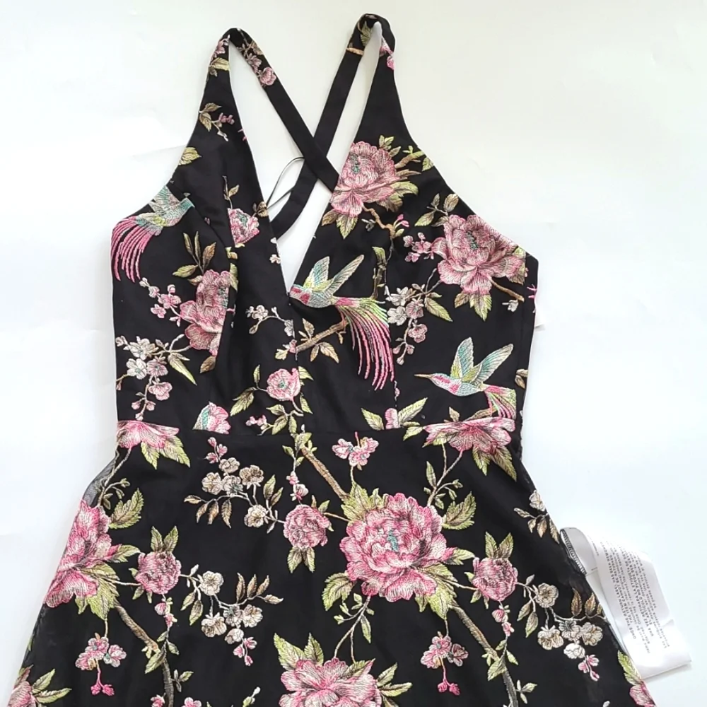 Dress the population halrow floral embr A-line dress L - Picture 4 of 8